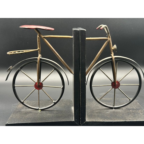 Other - Vintage Industrial Metal Bicycle Bookends Rustic Bronze Red Cycling Decor Set